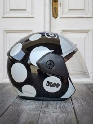 Vega kids open face helmet buds beetle black grey studds steelbird 